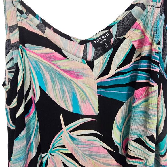 Torrid Tank Top Cami Tank Top Women 0X Black Leaves Swing Tank Top V Neck Top - Picture 2 of 8